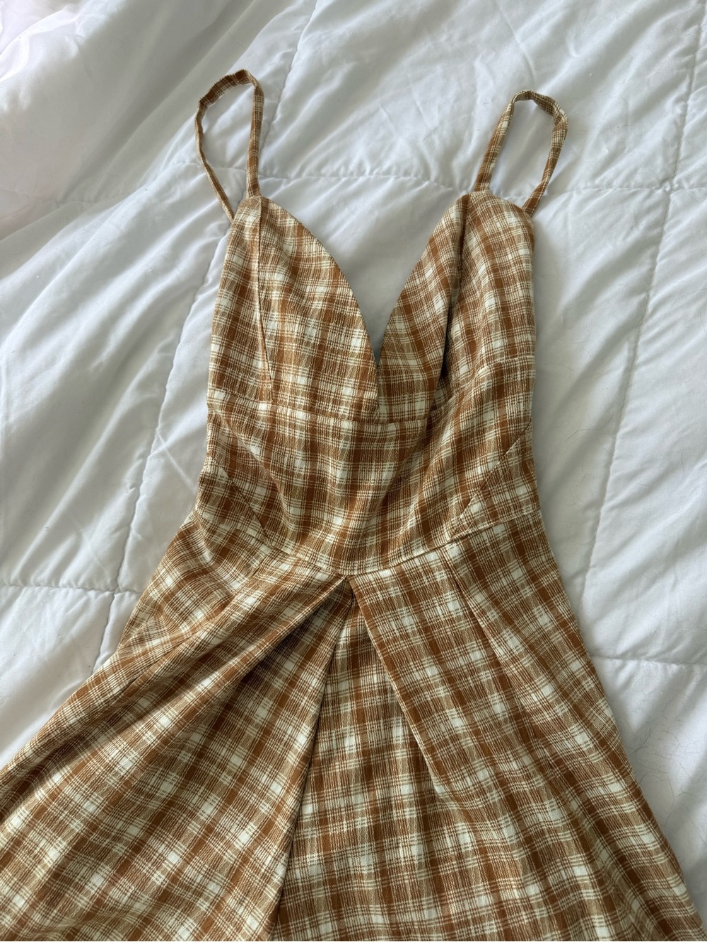 Free People Mustard Plaid Wide Leg Jumpsuit - Picture 2 of 8